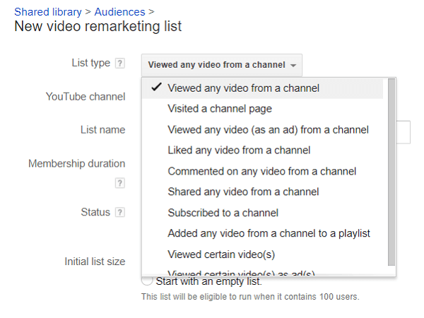 U kunt uw lijsten met YouTube-kijkers splitsen voor remarketing.