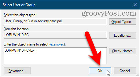 Sluit het dialoogvenster Gebruiker of groep selecteren in Windows Regisry