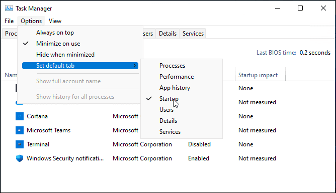 Wijzig de opstartpagina van Taakbeheer op Windows 11
