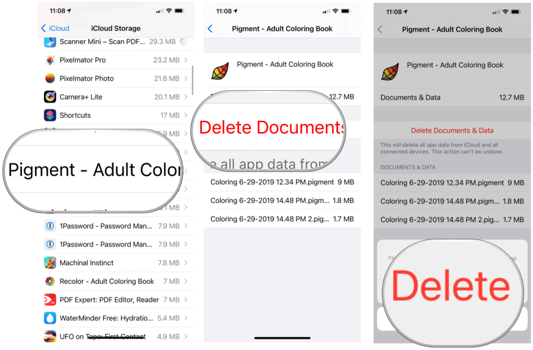 iCloud-opslag verwijder app-bestanden