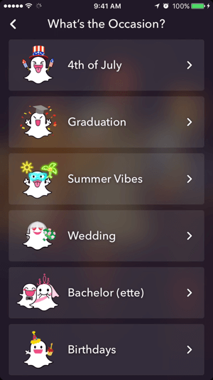 Selecteer een thema voor je Snapchat-geofilter.