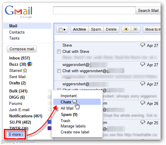 vind oude opgenomen chats in Gmail
