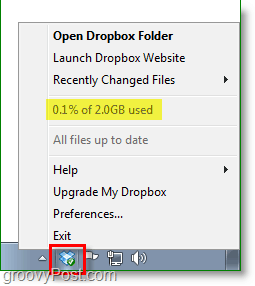 Screenshot van Dropbox - het pictogram in het systeemvak van dropbox rockt