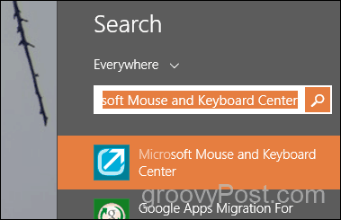 zoek naar en start Microsoft muis- en toetsenbordcentrum