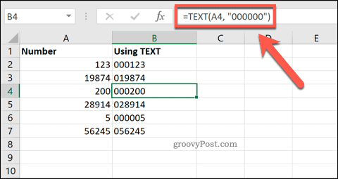 TEXT in Excel gebruiken om voorloopnullen toe te voegen