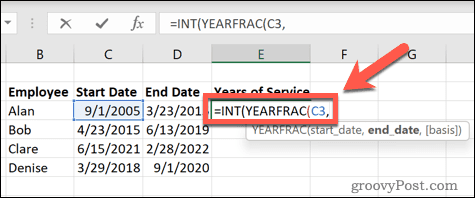 Excel jaarfrac formule startdatum