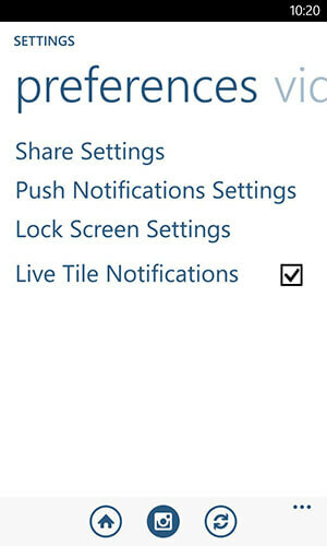 meldingsopties voor windows phone instagram app