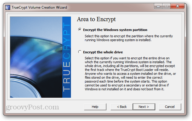 TrueCrypt: codeer de Windows-systeempartitie versus de hele schijf versleutelen