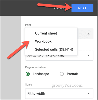 Selecteer afdrukgebied in Google Spreadsheets