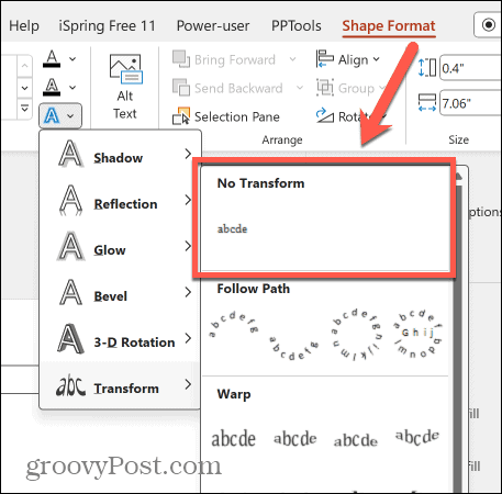 powerpoint geen transformatie