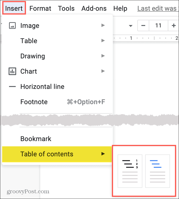 Voeg inhoudsopgave in Google Documenten in