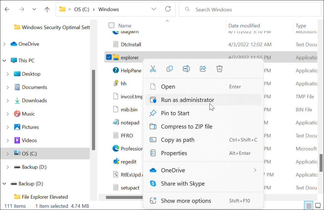 Windows 11 Bestandsverkenner uitvoeren als beheerder
