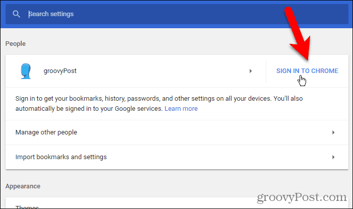 Klik op Aanmelden bij Chrome op Windows