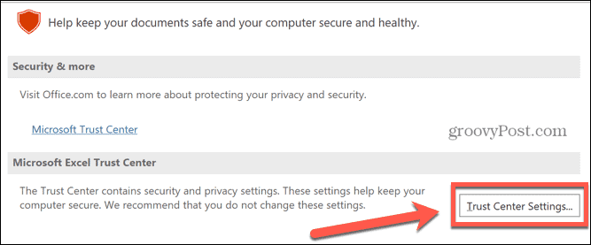instellingen van het Excel-vertrouwenscentrum