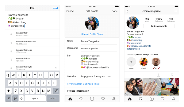 Met Instagram kunnen gebruikers nu linken naar verschillende hashtags en andere accounts vanuit hun profielbios.