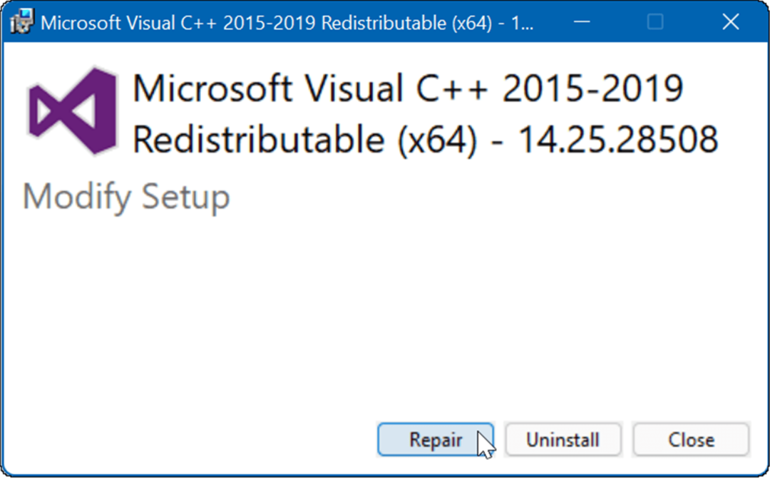 reparatie Microsoft Visual C Redistributable