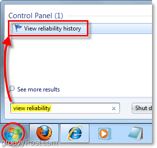 zoek naar de betrouwbaarheidsgeschiedenis van Windows 7