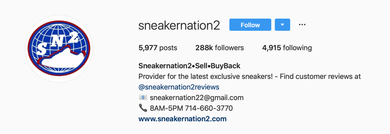primair Instagram-account voor SneakerNation2