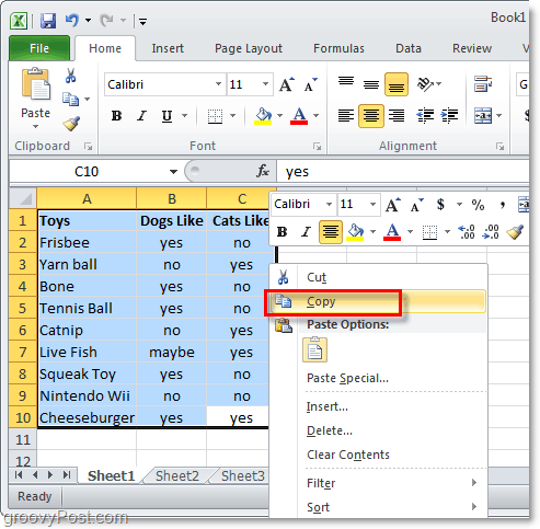 kopieer een volledig Excel 2010-gegevensblad voor lay-outconversie