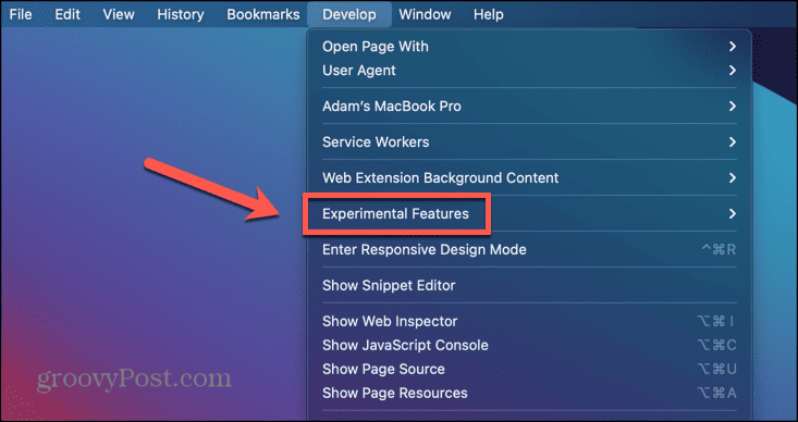 experimentele functies van mac safari