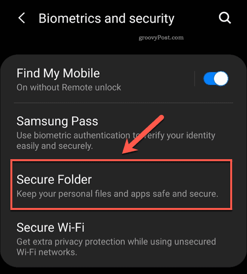 Menu-optie Android Secure Folder