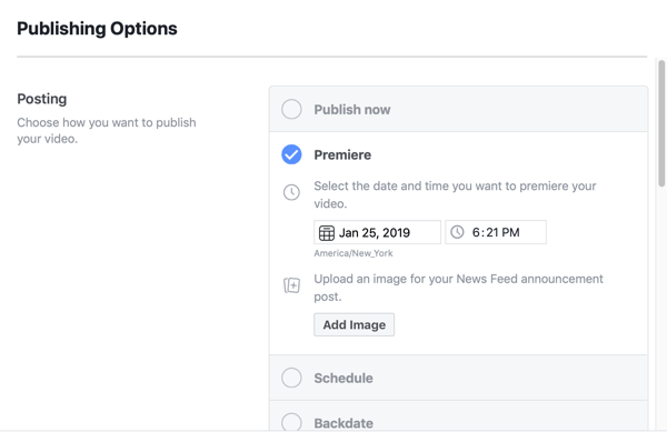 Hoe Facebook Premiere in te stellen, stap 5, instellingen voor publicatieplanning