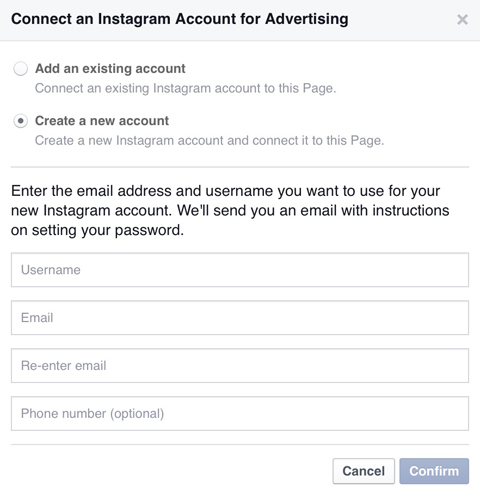 maak een nieuw Instagram-account op Facebook