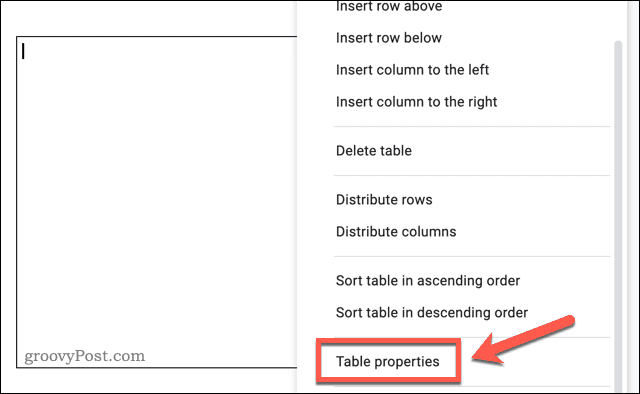 Toegang tot het menu met tabelopties in Google Documenten
