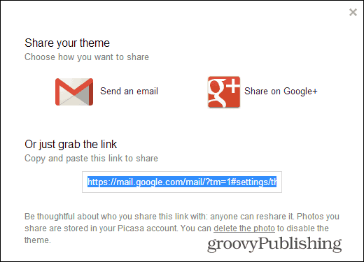 Aangepaste Gmail-thema's delen uw themalink
