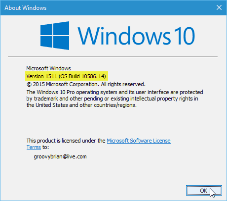 Update-versie van Windows 10