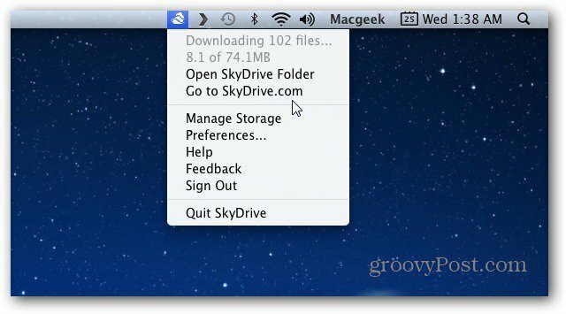 Mac Menubar SkyDrive-pictogram