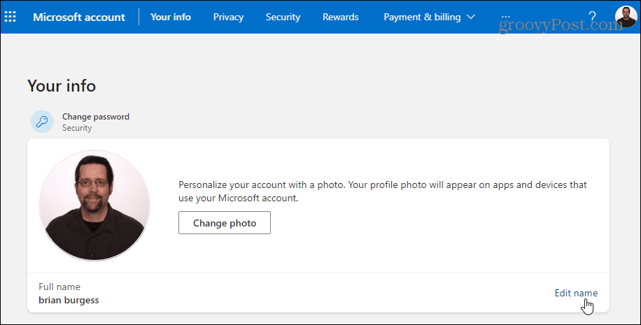 Naam bewerken Microsoft-account