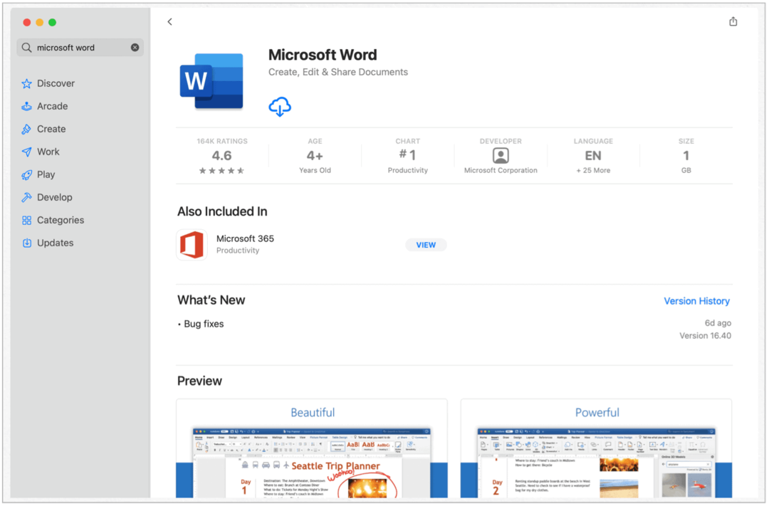 Microsoft Word in de Mac App Store