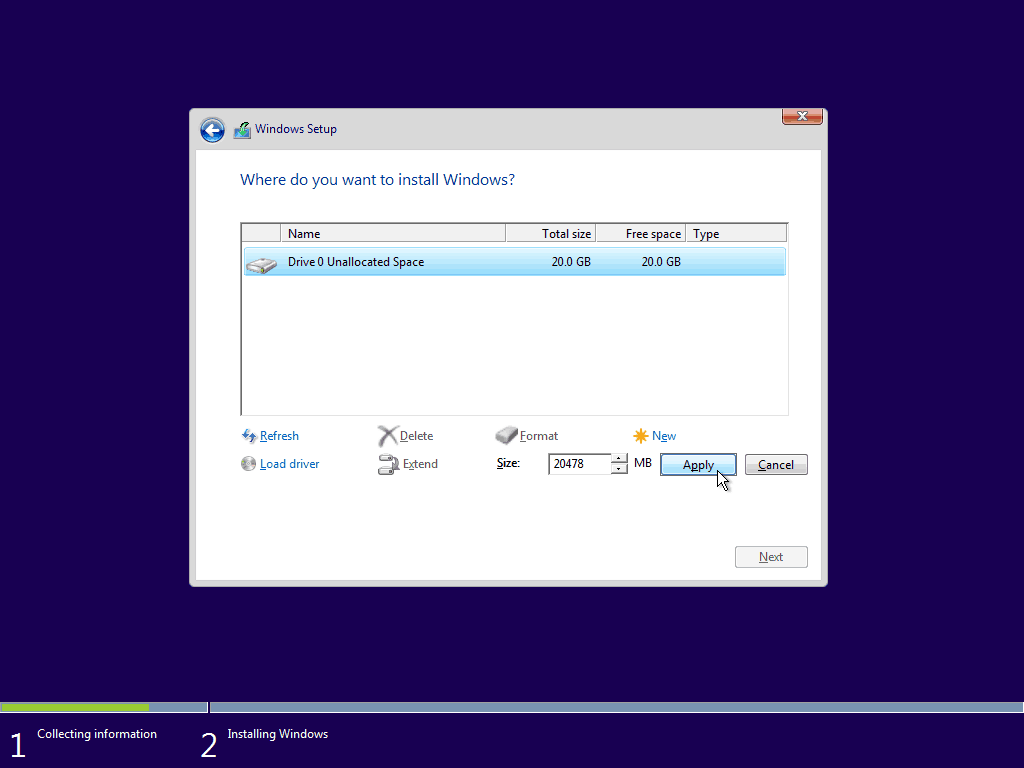 08 Gebruik maximaal beschikbare ruimte Windows 10 Clean Install