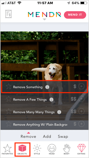 Verwijder een object van uw foto met de mobiele Mendr-app.