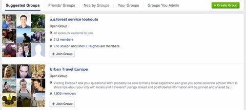 voorgestelde facebookgroepen
