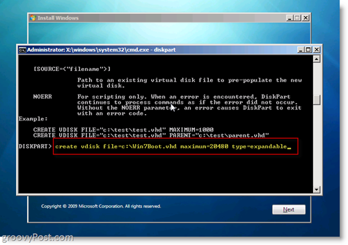 Windows 7 Native VHD Installeer Dual Boot Maak VHD vanuit CMD Prompt