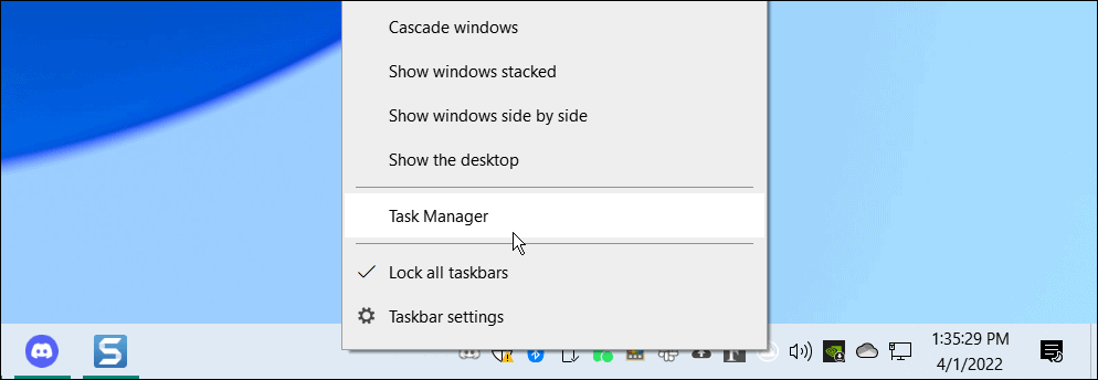 open taakbeheer vanuit de taakbalk van Windows 10
