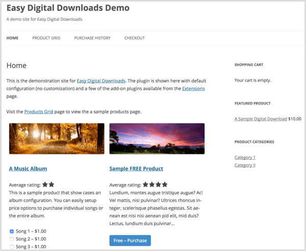 Eenvoudige demo van digitale downloads