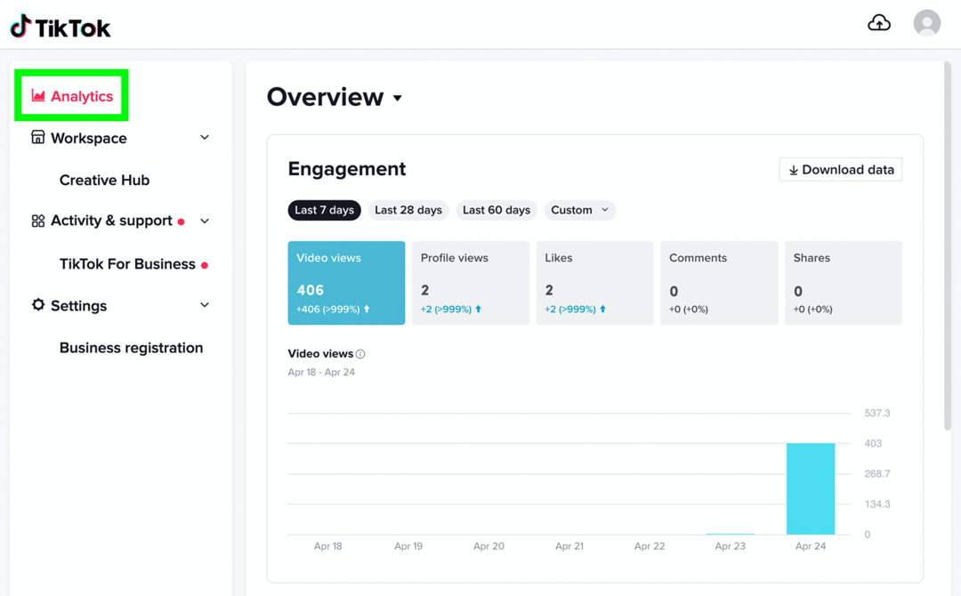 afbeelding van TikTok Analytics Overzichtsscherm