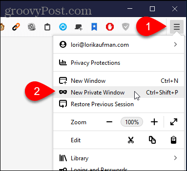 Selecteer Nieuw privévenster in Firefox voor Windows