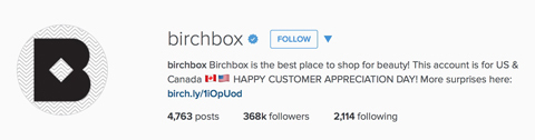 birchbox instagram profiel bio
