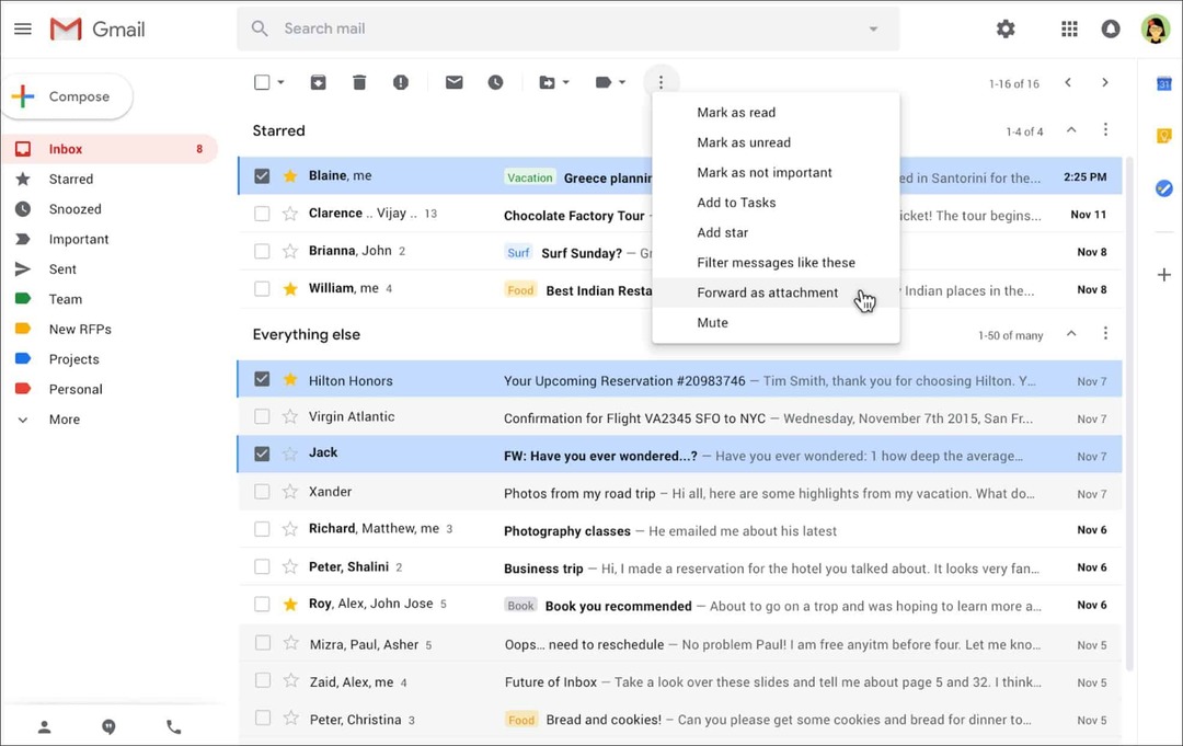 Google staat het verzenden van e-mails toe als bijlagen in Gmail