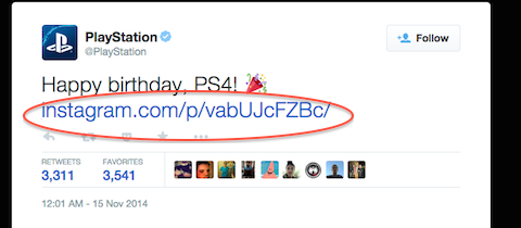 playstation tweet met instagram-link