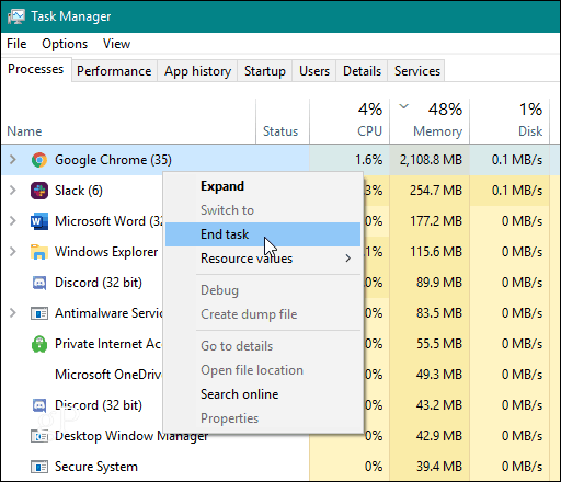 taakbeheer beëindigt Chrome