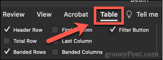 tabblad tabel in Excel