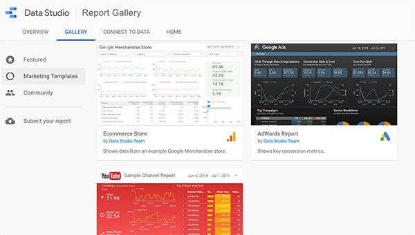 Sjablonen gebruiken in Google Data Studio