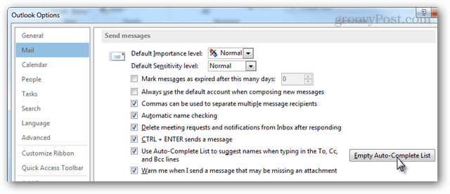 mail> berichten verzenden> automatisch aanvullen lijst