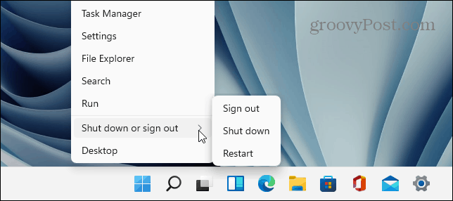 Afsluiten Windows 11 Start-knop