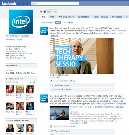 Intel's Facebook-pagina